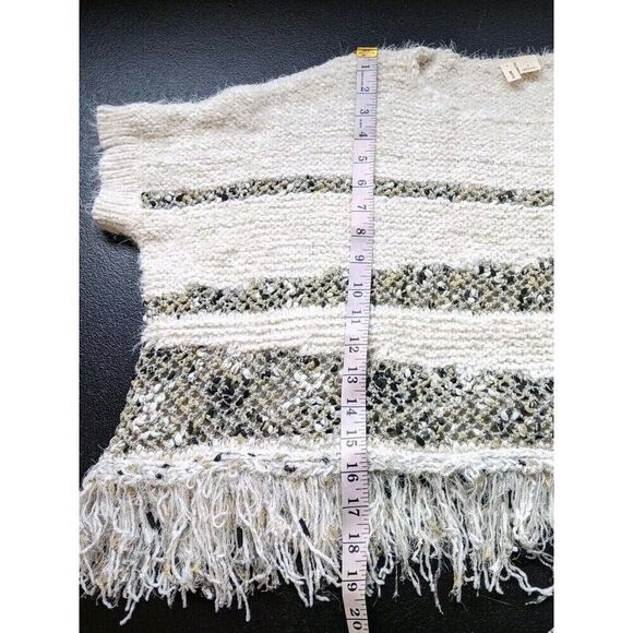 Anthropologie Moth Poncho Crew Metallic Fringe Sweater Boho Oversized Small - Picture 4 of 9